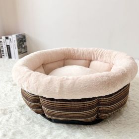 Kennel Indoor Semi-closed Depth Improve Sleeping (Option: 56x56cm-Striped Linen Cylinder)
