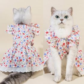 Spring And Summer Dog Clothes Cat Clothing Pet Cotton Floral Slip Dress Mesh Skirt Dress (Option: Little Red Flower-XL)